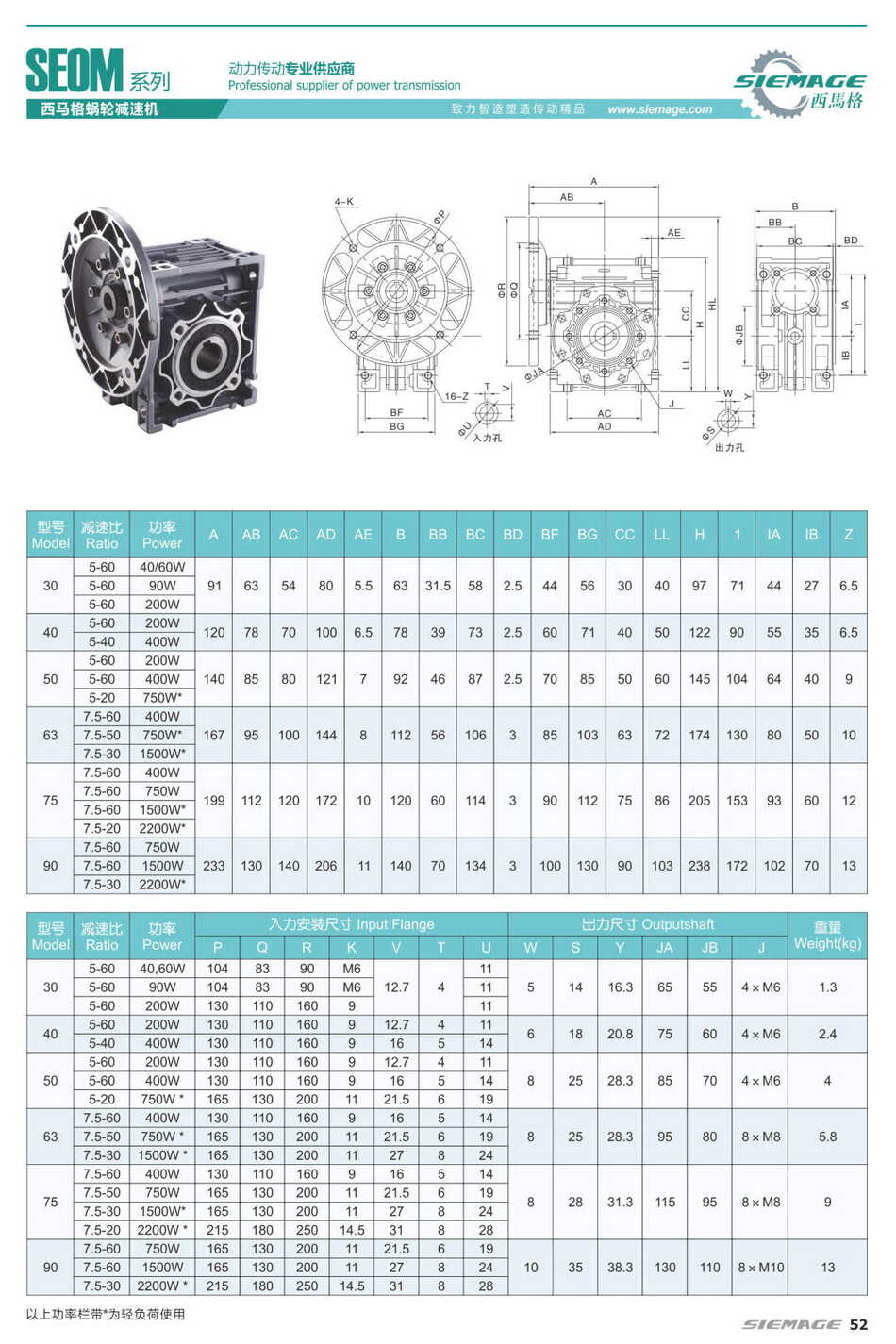 西马格铝合金蜗轮减速机SEOM