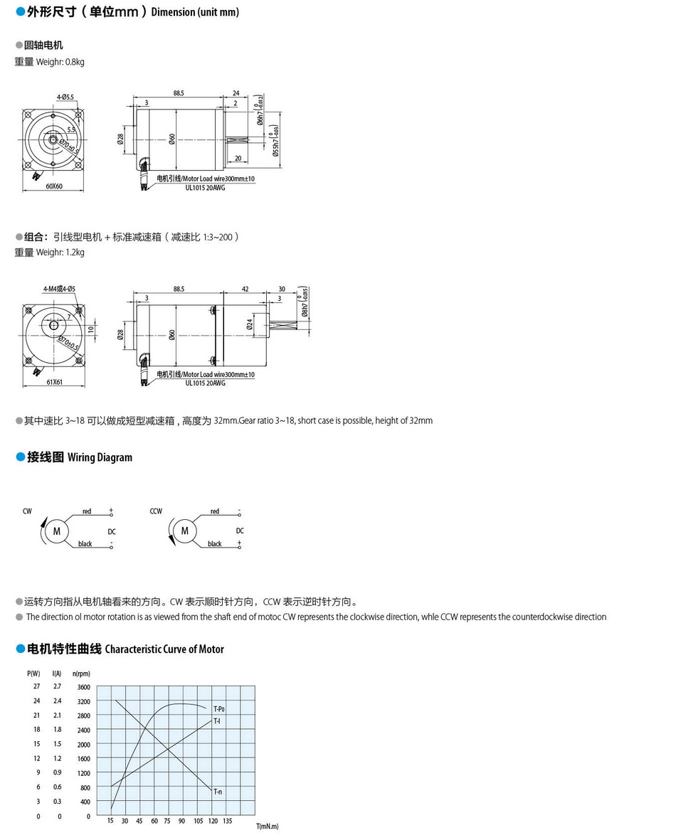 有刷直流电机15W